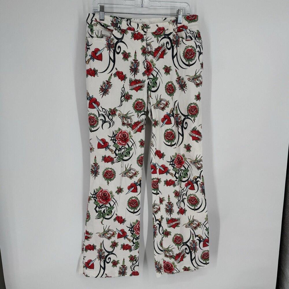 Vintage y2k Escada pants womens 12/14 roses hearts 90s high rise designer